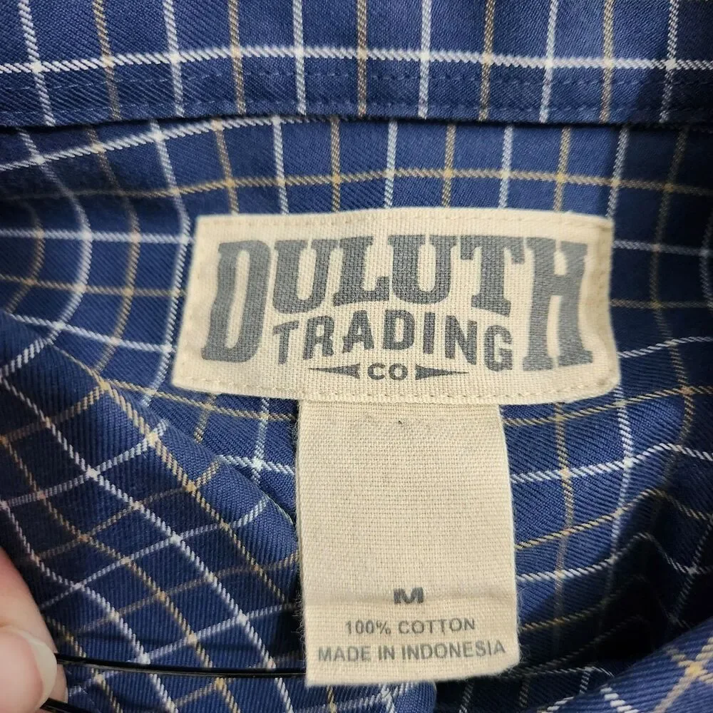 Duluth Trading Co. Dress Shirt Men M Blue Plaid Check Button Down Long Sleeve
